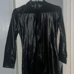 All black faux leather catsuit pants